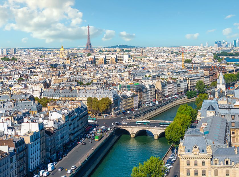 Paris cityscape and landmarks at summer day, France